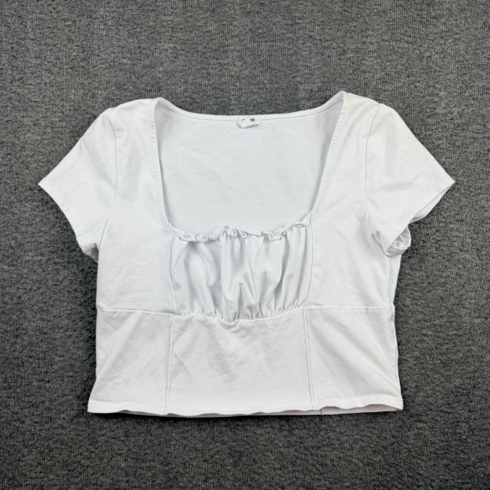 Garage White Ruched Bust Milkmaid Crop Top Square Neck Short Sleeve‎ Medium